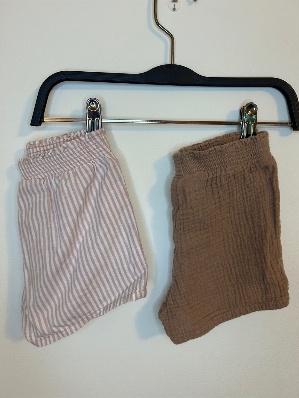 H&M Baby Cotton Gauze Shorts, Set of 2 - Pink Stripe & Brown, Size 12 Months